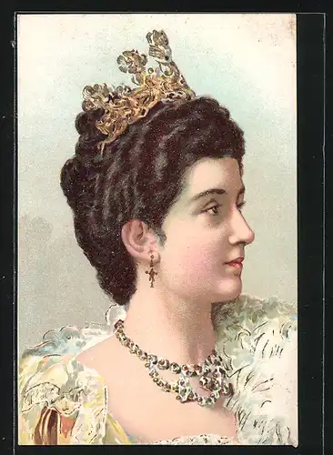 Präge-AK Porträt Königin Elena von Italien mit Diadem