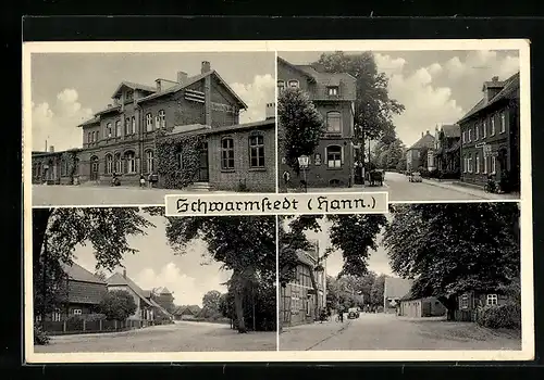 AK Schwarmstedt, Blick zum Bahnhof, Strassenpartie, Fachwerkhäuser