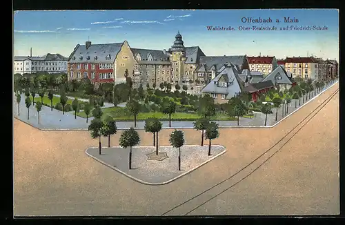 AK Offenbach a. M., Waldstrasse - Ober-Realschule und Friedrich-Schule