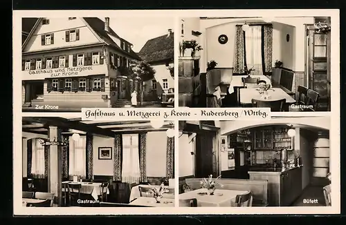 AK Rudersberg, Gasthaus u. Metzgerei zur Krone mit Gastraum und Büfett