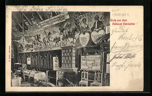 AK Passau, Gasthaus Ratskeller, Innenansicht