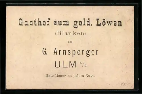 AK Ulm a. D., Gasthof zum gold. Löwen von G. Arnsperger, Rechnung