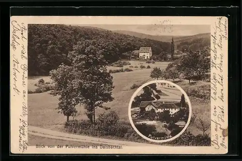 AK Niedernhausen i. Taunus, Fremdenpension und Restauration Pulvermühle, Blick von der Pulvermühle ins Daisbachtal