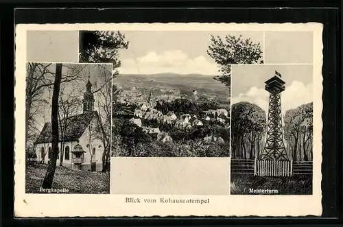 AK Hofheim /Taunus, Blick vom Kohausentempel, Meisterturm und Bergkapelle