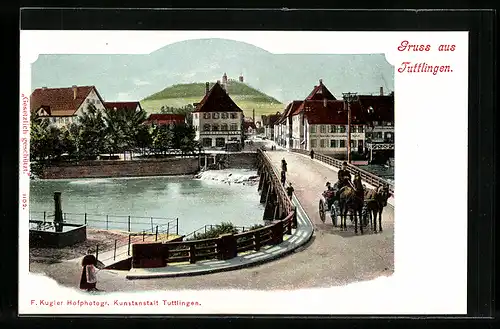 AK Tuttlingen, Kutschpartie auf der Flussbrücke