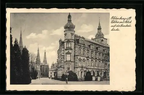 AK Oldenburg i. O., Schloss mit Blick auf die Lamberti-Kirche