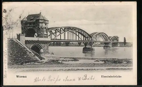 AK Worms, Eisenbahnbrücke