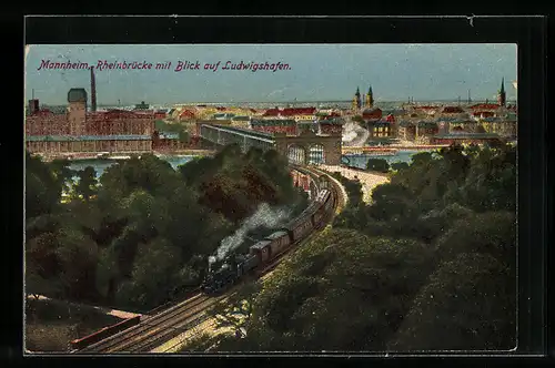 AK Mannheim, Rheinbrücke mit Blick auf Ludwigshafen