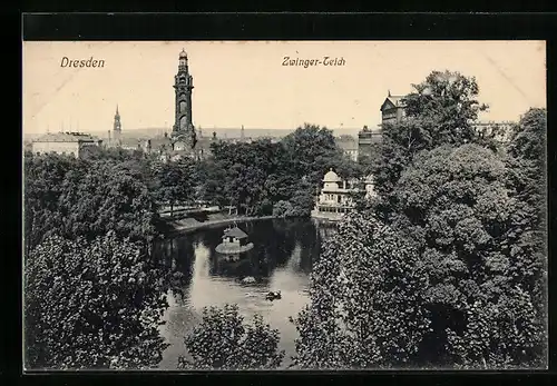 AK Dresden, Blick auf den Zwinger-Teich
