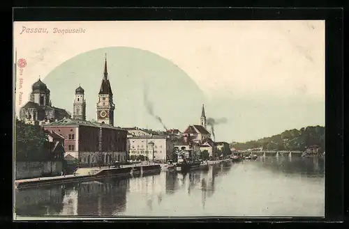 AK Passau, Flusspartie mit Dampfern