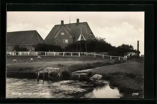 AK Hooge, Kirchwarft auf der Hallig