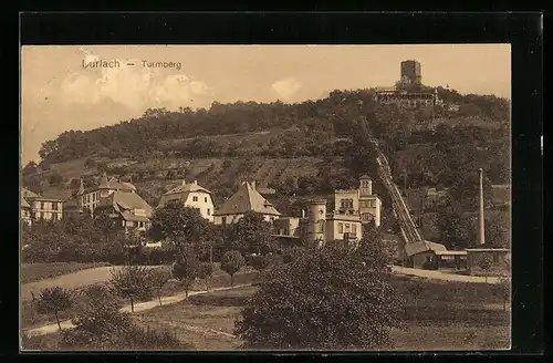 AK Durlach, Ortsansicht mit Turmberg