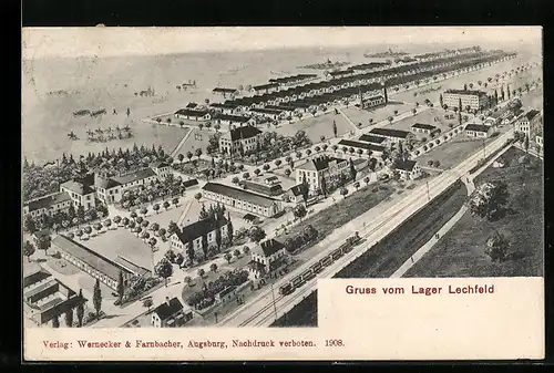AK Lager Lechfeld, Gruss mit Blick aus der Vogelperspektive