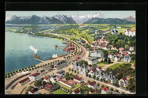 AK Starnberg a. See, Panoramablick mit See und Bergen