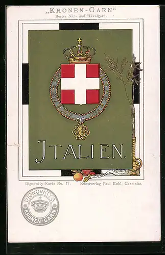 AK Reklame für Kronen-Garn, Wappen, Italien