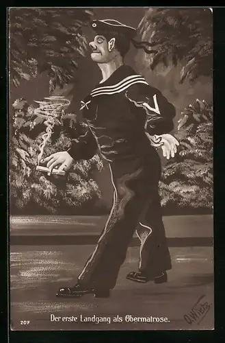 Künstler-AK sign. O. Wietz: Der erste Landgang als Obermatrose