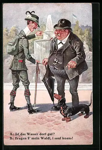 Künstler-AK Ernst Schlemo: Zwei Männer und ein Dackel