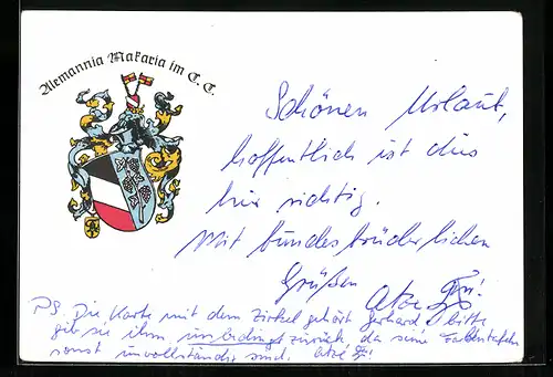 AK Studentenwappen der Alemannia Makaria im CC