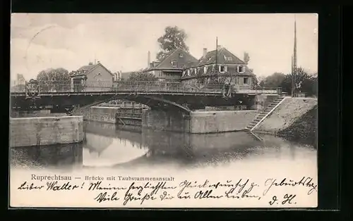 AK Strassburg-Ruprechtsau, Brücke mit Taubstummenanstalt