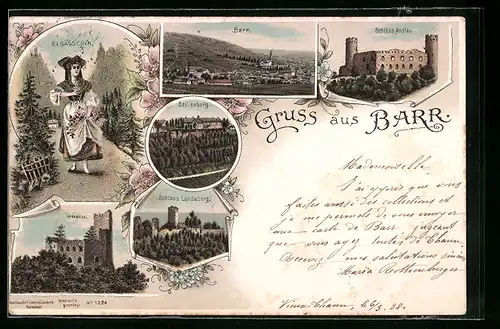 Lithographie Barr, Spesburg und Schloss Andlau