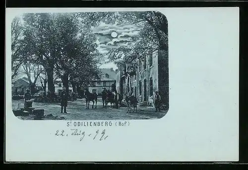 Mondschein-Lithographie Odilienberg, Reiter mit Kutsche