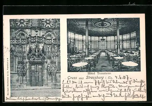 AK Strassburg, Innenansicht Hotel Terminus