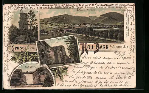 Lithographie Hoh-Barr, Greifenstein und Teufelsbrücke