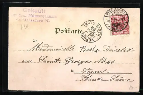 Lithographie Strassburg, Das Münster und Eisenbahnbrücke