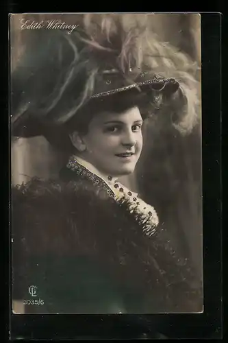 AK Schauspielerin Edith Whitney mit Federhut