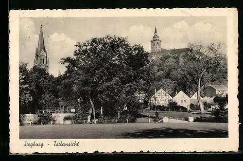 AK Siegburg, Teilansicht hinter Bäumen