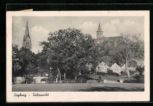 AK Siegburg, Teilansicht hinter Bäumen