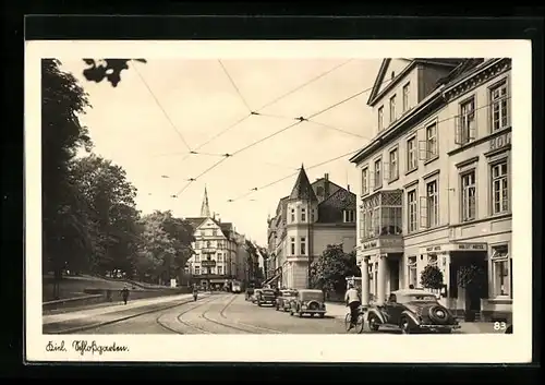 AK Kiel, Schlossgarten Strasse mit Strassenbahn