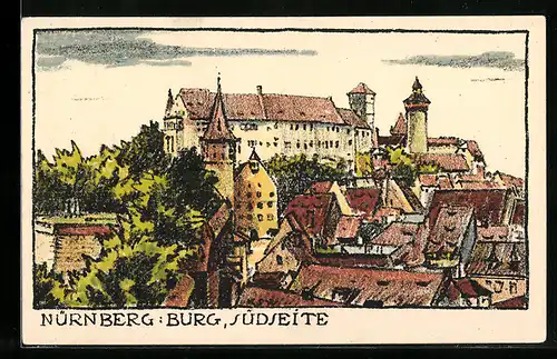 Steindruck-AK Nürnberg, Südseite der Burg