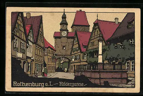 Steindruck-AK Rothenburg o. T., Rödergasse