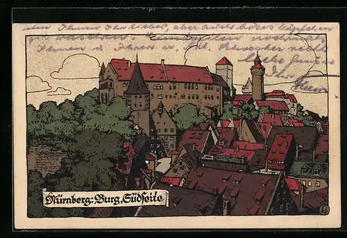 Steindruck-AK Nürnberg, Burg von der Südseite