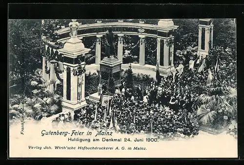 AK Mainz, Gutenberg-Feier, Huldigung am Denkmal 1900