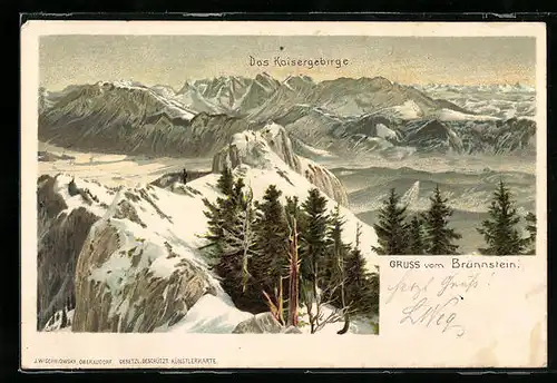 Künstler-AK Oberaudorf, Brünnstein und das Kaisergebirge