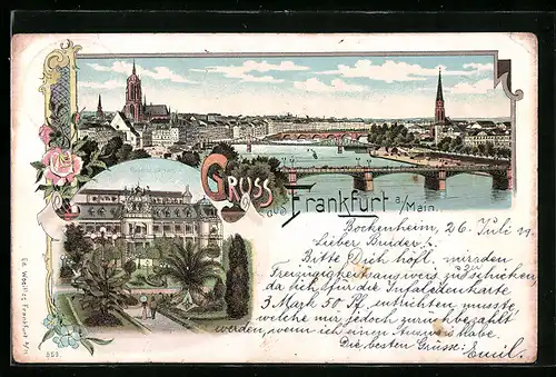 Lithographie Frankfurt-Westend, Panorama und Palmengarten