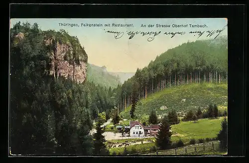 AK Tambach-Dietharz / Thür., Falkenstein mit Restaurant an der Strasse Oberhof Tambach