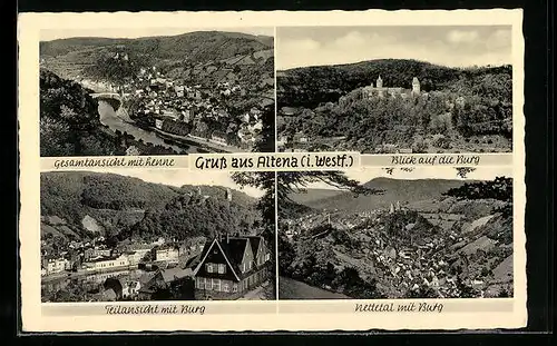 AK Altena i. Westf., Gesamtansicht mit Lenne, Blick zur Burg, Nettetal mit Burg