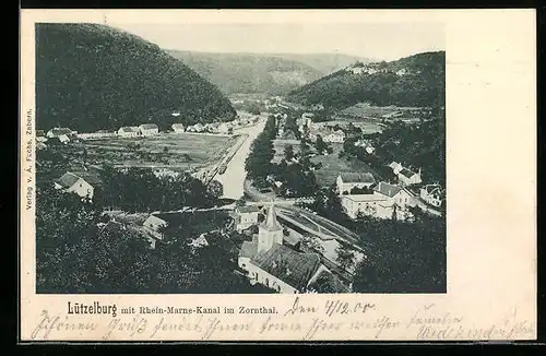 AK Lützelburg, Ortsansicht mit Rhein-Marne-Kanal im Zornthal