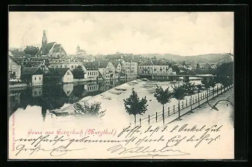 AK Gernsbach / Murgtal, Ortsansicht und Flusspartie mit Brücke