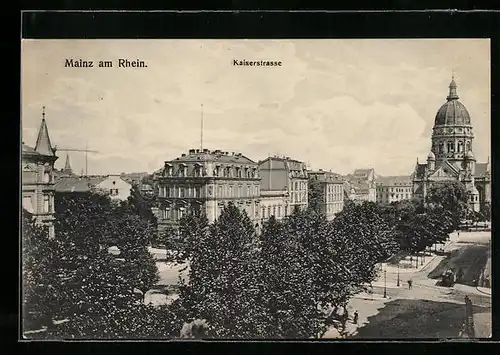AK Mainz, Kaiserstrasse aus der Vogelschau