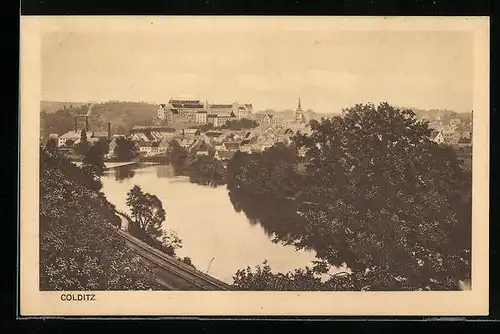 AK Colditz, Ortsansicht und Flusspartie aus der Vogelschau