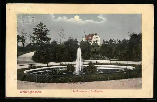 AK Recklinghausen, Stadtgarten mit Fontäne