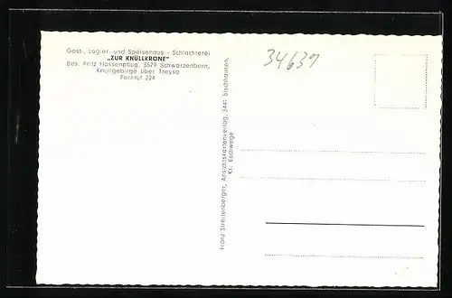 AK Schwarzenborn / Knüll, Ortsansicht, Knüll-See m. Köpfchen, Gasthaus-Fleischerei Hassenpflug Zur Knüllkrone