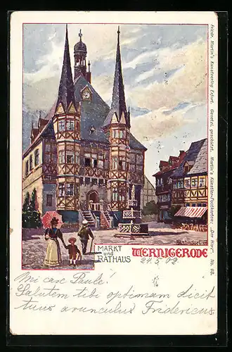 Künstler-AK H. Bahndorf: Wernigerode, Markt und Rathaus