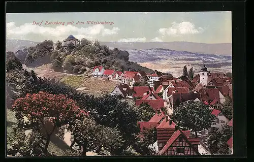 AK Dorf Rotenberg, Ortsansicht mit der Kgl. Grabkapelle auf dem Württemberg