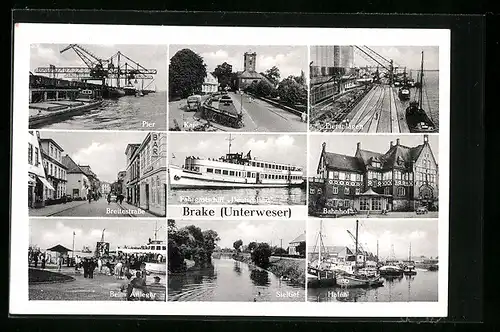 AK Brake (Unterweser), Bahnhof, Pier, Breitestrasse, Hafen, Fahrgastschiff Deutschland, Pieranlagen