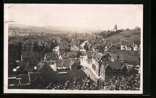 AK Untertürkheim, Stadtansicht aus der Vogelschau